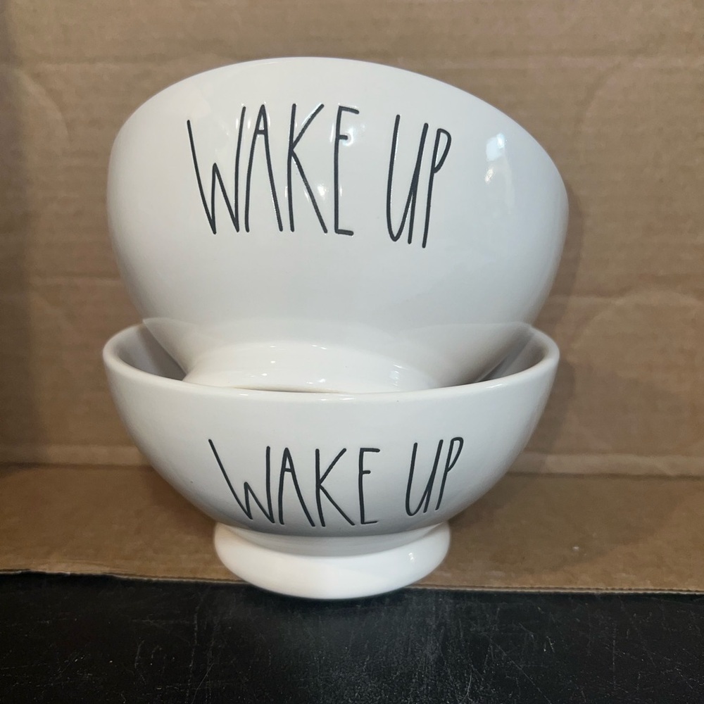 Rae Dunn White 'Wake Up' Bowls set of 2